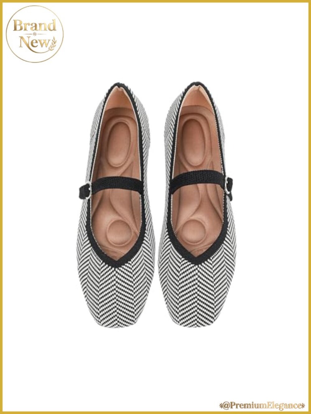 Women's Square Toe Ankle Strap Knit Ballet Flats Washable